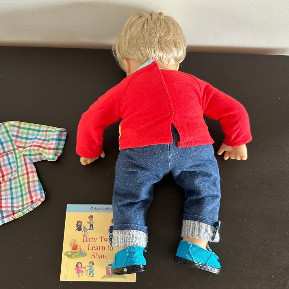 American Girl Bitty Twins Boy Doll Blonde Blue Eyes Clothes Book Set Argyle - Picture 7 of 10